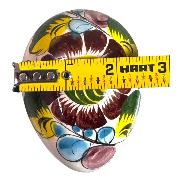Vintage Floral Mexican Talavera Ceramic Egg-Shaped Trinket Box Jewelry Rings - Picture 5 of 10